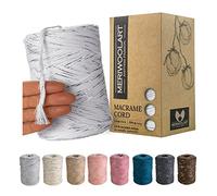 MeriWoolArt® Macrame Yarn White - Super Soft Recycled Cotton Cord 3 mm Coloured 200 m - Oeko-Tex Certified - DIY Boho Decorative Macrame