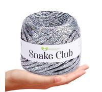 MeriWoolArt Metallic T-Shirt Textile Yarn - 100% Polyester Leather Look 6-8mm x 55m Ideal for Knitting Bags, Purses, Accessories, Shiny Effect Yarn