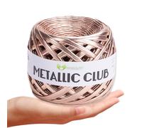 MeriWoolArt Metallic T-Shirt Textile Yarn - 100% Polyester Leather Look 6-8mm x 55m Ideal for Knitting Bags, Purses, Accessories, Shiny Effect Yarn