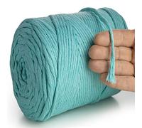 MeriWoolArt® Natural Macrame Yarn, 4 mm, Colourful, 225 m, Super Soft Cotton Yarn, Single Twisted Cord for Wall Hanging, Basket, Curtain and More DIY (Aqua)