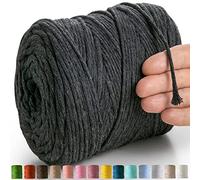 MeriWoolArt® Natural Macrame Yarn, 4 mm, Colourful, 225 m, Super Soft Cotton Yarn, Single Twisted Cord for Wall Hanging, Hanging Basket, Curtain and More DIY (Graphite)
