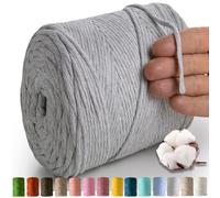 MeriWoolArt® Natural Macrame Yarn, 4 mm, Colourful, 225 m, Super Soft Cotton Yarn, Single Twisted Cord for Wall Hanging, Hanging Basket, Curtain and More DIY (Light Grey)