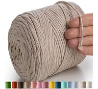 MeriWoolArt® Natural Macrame Yarn, 4 mm, Colourful, 225 m, Super Soft Cotton Yarn, Single Twisted Cord for Wall Hanging, Hanging Basket, Curtain and More DIY (Sand)