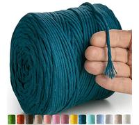 'MeriWoolArt® Natural Macrame Yarn, 4 mm, Colourful, 225 m, Super Soft Cotton Yarn, Single Twisted Macrame Cord for Macrame Wall Hanging, Hanging Basket, Curtain and More DIY (Sea)