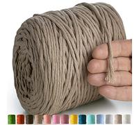 'MeriWoolArt® Natural Macrame Yarn, 4 mm, Colourful, 225 m, Super Soft Cotton Yarn, Single Twisted Macrame Cord for Macrame Wall Hanging, Hanging Basket, Curtain and More DIY (Dark Sand)