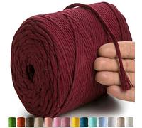 'MeriWoolArt® Natural Macrame Yarn, 4 mm, Colourful, 225 m, Super Soft Cotton Yarn, Single Twisted Macrame Cord for Macrame Wall Hanging, Hanging Basket, Curtain and More DIY (Burgundy)
