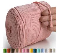 'MeriWoolArt® Natural Macrame Yarn, 4 mm, Colourful, 225 m, Super Soft Cotton Yarn, Single Twisted Macrame Cord for Macrame Wall Hanging, Hanging Basket, Curtain and More DIY (Light Pink)