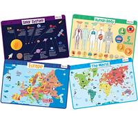 merka Kids Placemats Educational Placemat Non Slip Explorer Set Solar System Human Body Europe World Map Silicone Plastic Placemat for the Dining and Kitchen Table