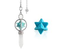 Merkaba Crystal Set 1Pcs Merkaba Turquoise Hexagram White Crystal Pendant Pendulum and 1Pcs Sapphire Merkaba Stereoscopic Hexagram
