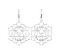 Merkaba Dangle Drop Earrings Flower of Life Earrings for Women Sacred Geometry Metatron Merkaba Star Protection Amulet Kabbalah Jewelry Spiritual Gift, Stainless Steel, No Gemstone (silver)