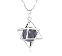 Merkaba opal crystal pendant white stone watermelon red star of David pendant for men and women six-pointed star necklace versatile necklace,Hematite Necklace,One size