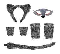 Merkaunis 7 Pcs Grey Wolf Ears Headband Gloves and Tails, Wolf Cosplay Costume Fancy Set, Wolves Costume Accessory Set for Halloween, Theme Parties, Werewolf Role-Playing (Grey)