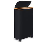 Merkisa Slim Laundry Basket with Wheels,Narrow Hampers for Laundry,Freestanding Laundry Hamper with Lid&Bamboo Handles,Collapsible & Waterproof Tall Cloth Hamper for Dorm Family(60L Black)