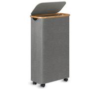 Merkisa Slim Laundry Basket with Wheels,Narrow Hampers for Laundry, Laundry Hamper with Lid&Bamboo Handles,Collapsible Waterproof Tall Cloth Hamper for Dorm Family(60L Grey)