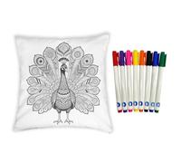 Merkmak Coloring Pillowcase Set with 8 Markers Peacock Print DIY Your Own Brushed Pillowcase for Women DIY Colorable Throw Pillow Case Set for Living Room Sofa Decor - S