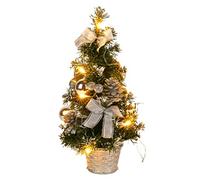 Merkts 40cm Artificial Desktop Christmas Tree,LED Mini Christmas Tree Night Light,Silver Christmas Ball with Lights,for Table Decoration