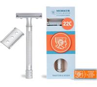 MERKUR Safety Razor 22C | Premium Set with Open & Closed Comb | Matte Chrome Satin Finish | Three-Piece Razor with Straight Cut | Ideal for Wet Shaving | Die-Cast Zinc | Made in Germany