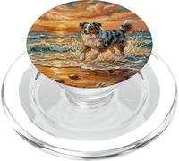 Merle Australian Shepherd Dog on a Sunset Beach Artwork PopSockets PopGrip for MagSafe