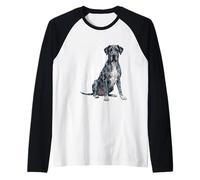 Merle Great Dane Dog Lover USA Flag Raglan Baseball Tee