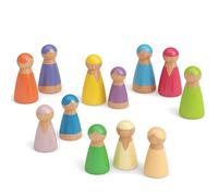 Merle Toys® 12 Wooden Peg Dolls, 100% FSC-Certiftied Wooden People Figures, Peg People in 2 Sizes, Colour Sorting Toys for Toddlers 2+, Rainbow Toys, Small World People Play Set for Imaginative Play