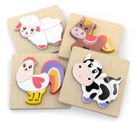Merle Toys® Baby Wooden Puzzles for 1 Year Old, 19 Pcs Peg Puzzles Animals, Wooden Jigsaw for 2 Year Old, Baby Jigsaw 1 year old Montessori Toys for 1 Year Old Girls Bosy, Calm Design for More Focus