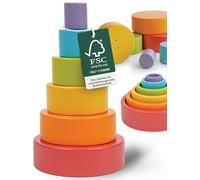 Merle Toys Stacking Cup Baby Toy, 100% FSC Certified, 6 x Stacking Cups from 1 Year, Stacking Tower Baby Wood, Stacking Tower from 1 Year, Stacking Cups, Promotes Motor Skills and Creativity, 2025 EDT