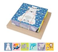MERLE TOYS - Wooden Picture Cube Puzzle: Montessori toy for kids aged 2, 3, 4 years, toy for training fine motor skills, children's toy, toddler toys, wooden toy with 6 wild animal motifs