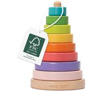 Merle Toys® Wooden Stacking Rings - 100% FSC-Certified Rainbow Stacker Toy with 8 Safe, Rounded Rings, Montessori Wooden Stacking Toys for 1 Year Old Boys & Girls, Boosts Motor Skills, Color Learning
