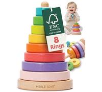 Merle Toys® Wooden Stacking Rings Tower - Rainbow Stacker Toy with 8 Safe, Rounded Rings, 100% FSC-Wood, Montessori Wooden Stacking Toys for 1 Year Old Boys & Girls, Educational Baby Ring Stacker Toy