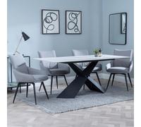 Merlin Dining Set - 6-8 Seater - 180cm - White Ceramic - Ace Swivel Dining Chairs - Grey Fabric