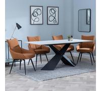 Merlin Dining Set - 6-8 Seater - 180cm - White Ceramic - Ace Swivel Dining Chairs - Orange Fabric