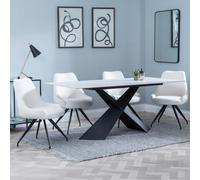 Merlin Dining Set - 6-8 Seater - 180cm - White Ceramic - Arctic Swivel Dining Chairs - Cream Velvet Fabric