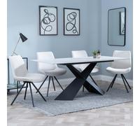 Merlin Dining Set - 6-8 Seater - 180cm - White Ceramic - Boden Swivel Dining Chairs - Cream Fabric