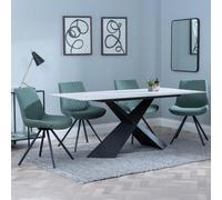 Merlin Dining Set - 6-8 Seater - 180cm - White Ceramic - Boden Swivel Dining Chairs - Green Fabric