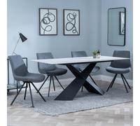 Merlin Dining Set - 6-8 Seater - 180cm - White Ceramic - Boden Swivel Dining Chairs - Grey Fabric