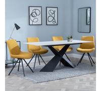 Merlin Dining Set - 6-8 Seater - 180cm - White Ceramic - Boden Swivel Dining Chairs - Yellow Fabric