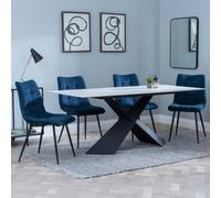 Merlin Dining Set - 6-8 Seater - 180cm - White Ceramic - Corona Dining Chairs - Blue Fabric
