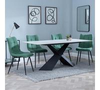 Merlin Dining Set - 6-8 Seater - 180cm - White Ceramic - Corona Dining Chairs - Green Fabric