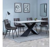Merlin Dining Set - 6-8 Seater - 180cm - White Ceramic - Corona Dining Chairs - Grey Fabric