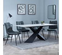 Merlin Dining Set - 6-8 Seater - 180cm - White Ceramic - Corona Dining Chairs - Light Grey Fabric