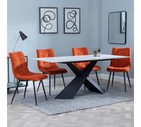 Merlin Dining Set - 6-8 Seater - 180cm - White Ceramic - Corona Dining Chairs - Orange Fabric