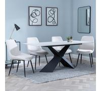 Merlin Dining Set - 6-8 Seater - 180cm - White Ceramic - Darwin Dining Chairs - Cream Fabric