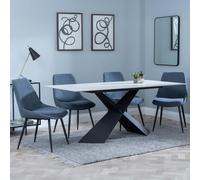 Merlin Dining Set - 6-8 Seater - 180cm - White Ceramic - Darwin Dining Chairs - Dark Grey Fabric