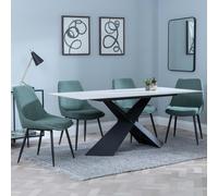 Merlin Dining Set - 6-8 Seater - 180cm - White Ceramic - Darwin Dining Chairs - Green Fabric