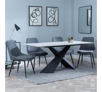 Merlin Dining Set - 6-8 Seater - 180cm - White Ceramic - Darwin Dining Chairs - Grey Fabric