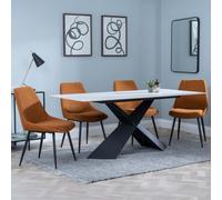 Merlin Dining Set - 6-8 Seater - 180cm - White Ceramic - Darwin Dining Chairs - Orange Fabric