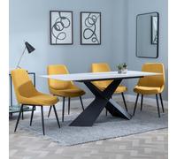 Merlin Dining Set - 6-8 Seater - 180cm - White Ceramic - Darwin Dining Chairs - Yellow Fabric