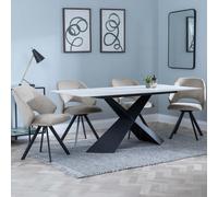 Merlin Dining Set - 6-8 Seater - 180cm - White Ceramic - Ion Swivel Dining Chairs - Beige Velvet Fabric