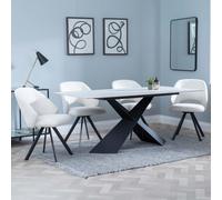 Merlin Dining Set - 6-8 Seater - 180cm - White Ceramic - Ion Swivel Dining Chairs - Cream Boucle Teddy Fabric