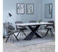 Merlin Dining Set - 6-8 Seater - 180cm - White Ceramic - Ion Swivel Dining Chairs - Dark Grey Velvet Fabric